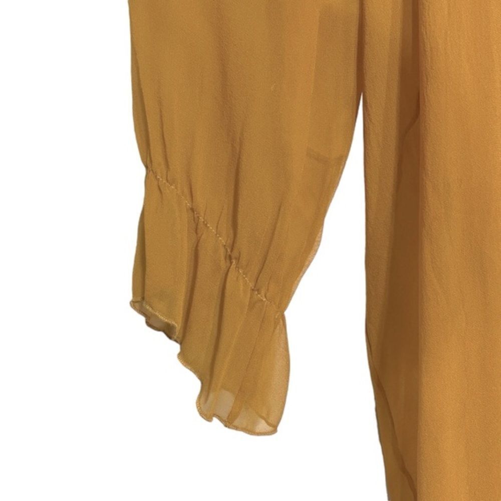 Vintage Marian Clayden 100% Silk Chiffon Mustard Yellow Sheer Blouse Cover Up - Picture 7 of 9